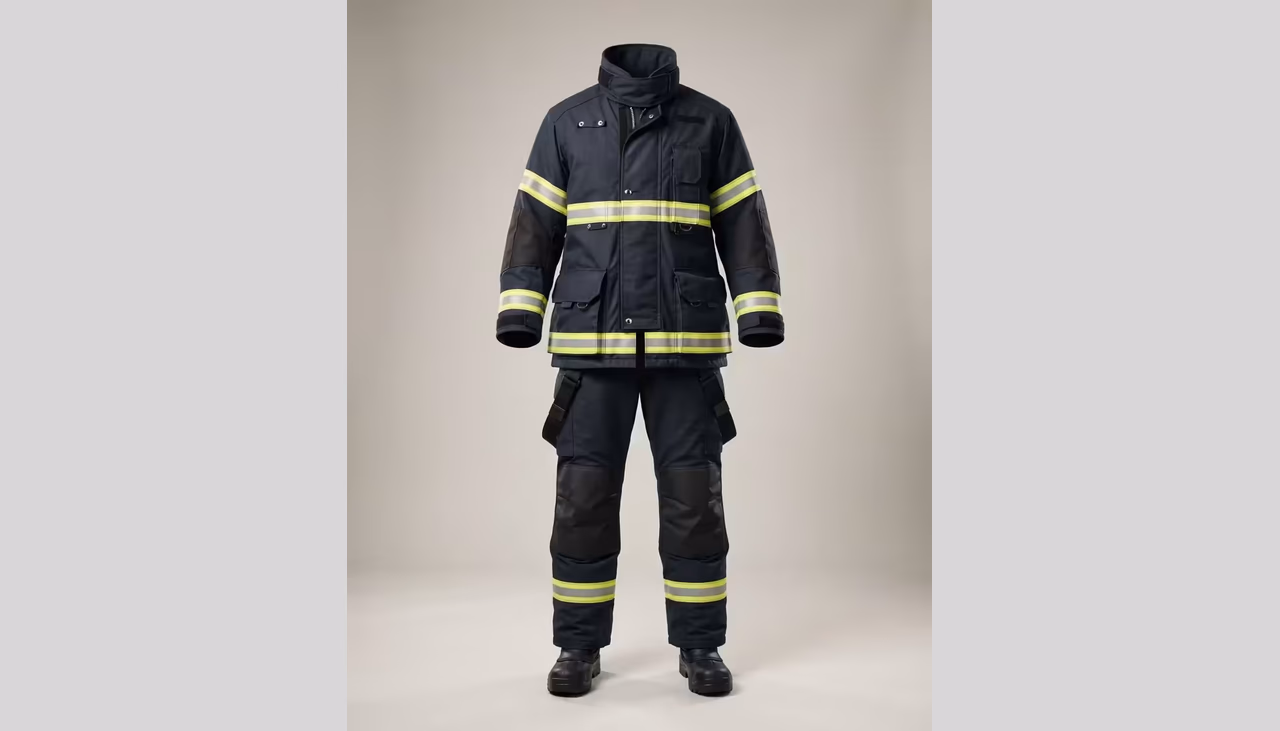 Conjunto estructural con chaquetón, pantalonera, casco, capucha, guantes y botas