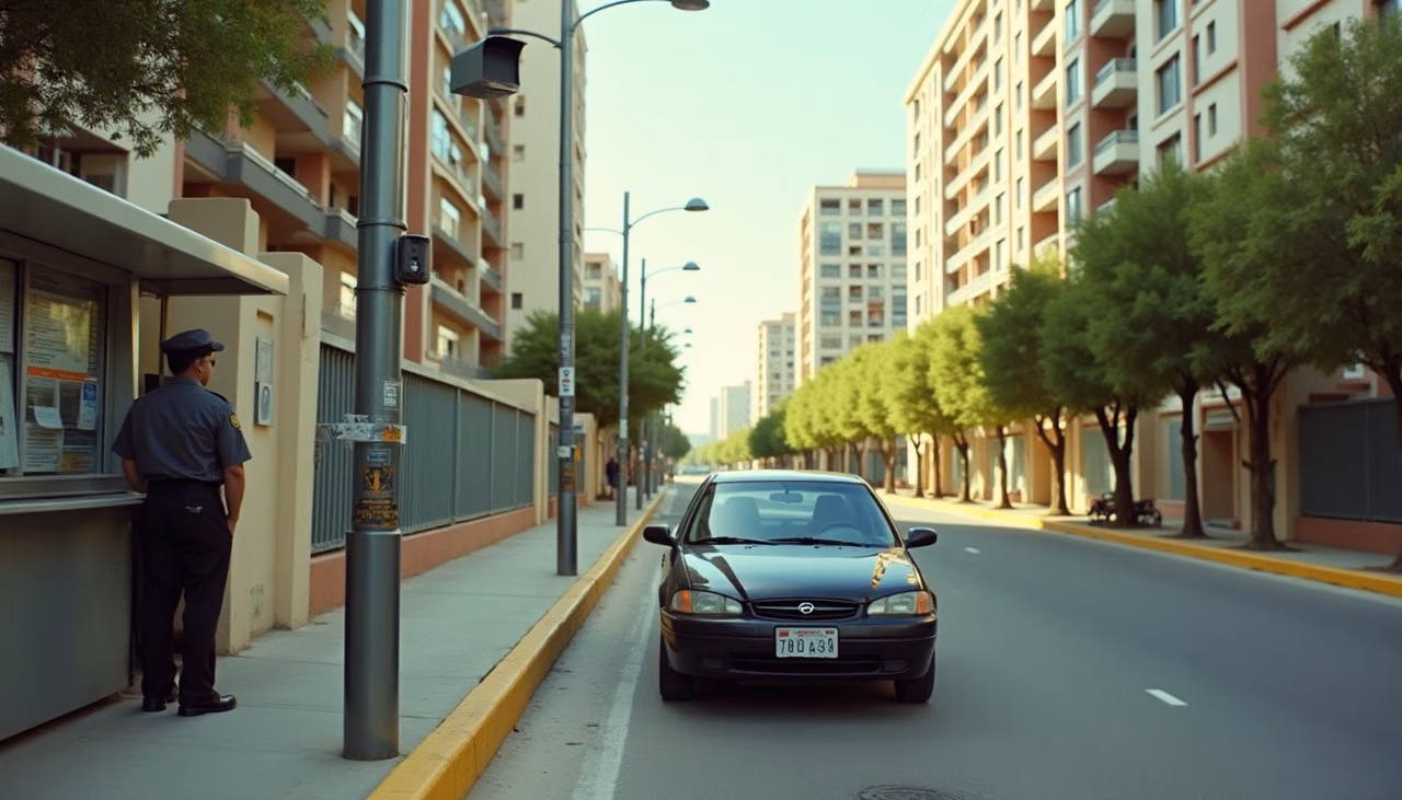 Cámara de lectura de placas captando un auto en la pluma vehicular del acceso
