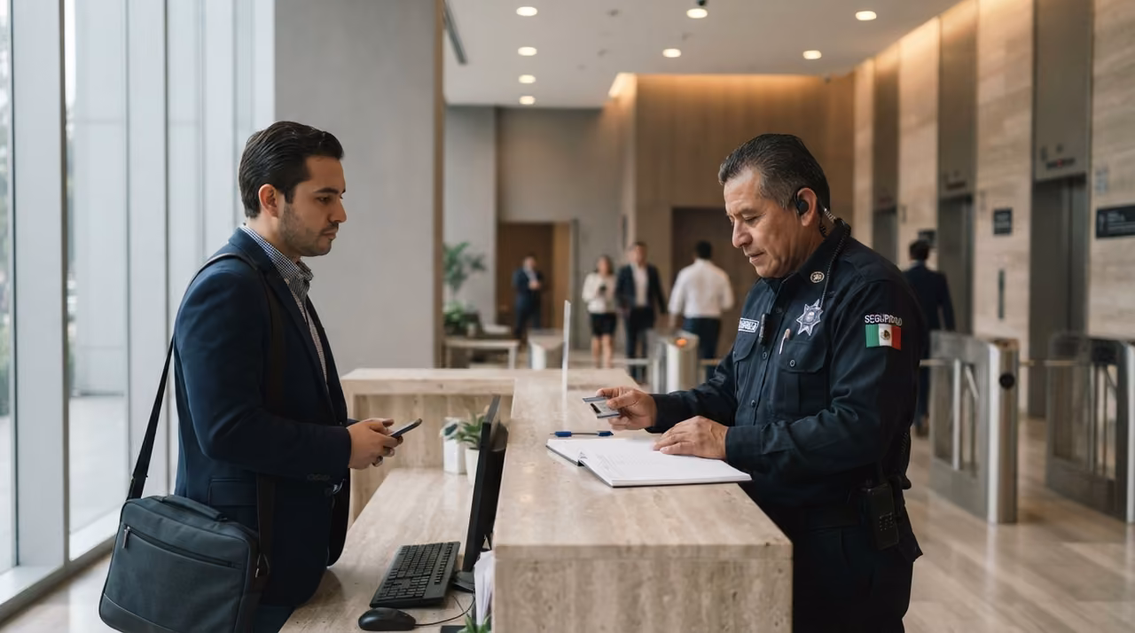 Elemento asentando en el mostrador los datos de un alta mientras el visitante espera con su identificación