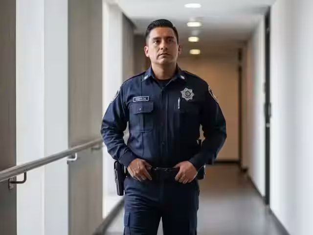 Elementos de seguridad intramuros uniformados en turno de vigilancia
