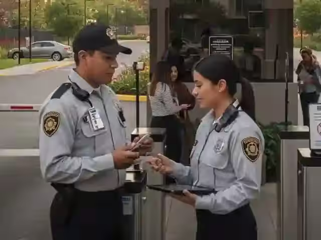 Relevo de turno entre dos elementos en el acceso peatonal del condominio